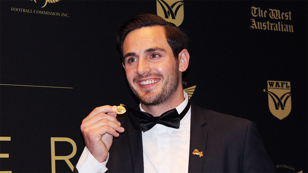 Lach-Del-Sandover-Hero.jpg Subiaco star Lachlan Delahunty with the medal on Monday. Picture: @WAFLOfficial - AFL